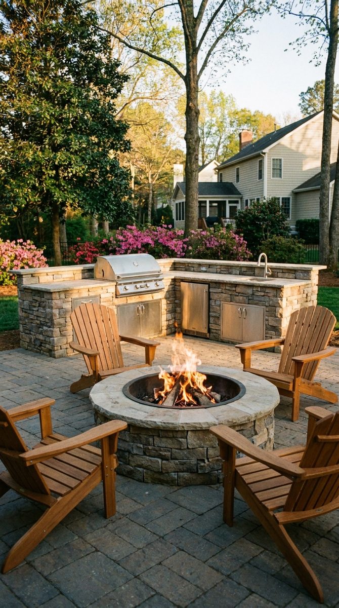 Finished outdoor kitchen and fire pit